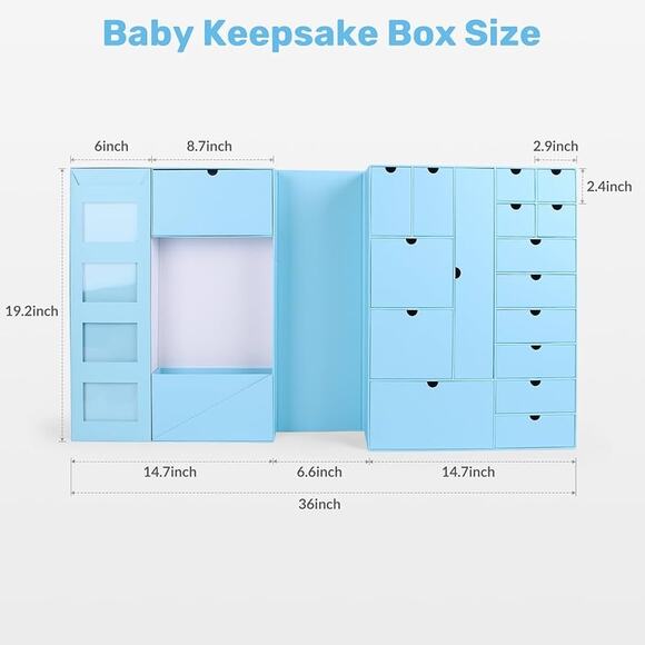 Baby Keepsake Box - Baby Memory Box - Baby Boy Girl Blue - Picture 4 of 12